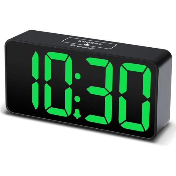Digital Alarm Clock with USB Port for Charging, 0-100% Brightness Dimmer, Green - Picture 5 of 5